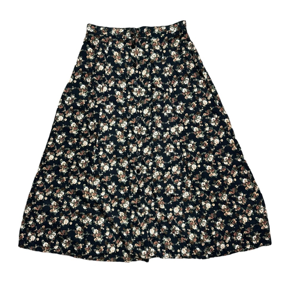 Vintage Floral A-Line Button Down Maxi Skirt